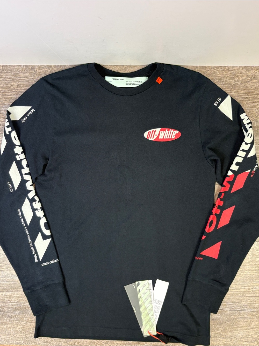 Off-White c/o Virgil Abloh Black Long Sleeve Diag Arrows Logo T-Shirt NWT